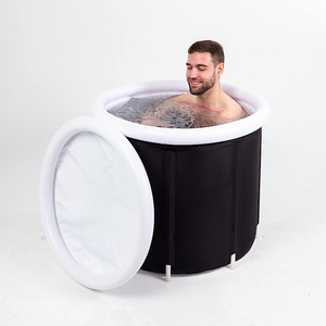 <b>Inflatable</b> Bathtub PVC Round Foldable Adult <b>Bathing</b> Tub Home Use Black And Royal Blue - Product Image 3