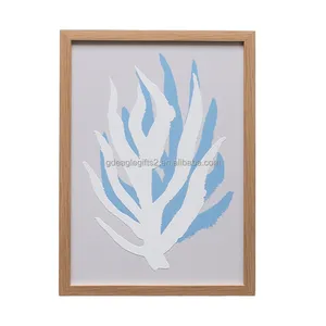 EAGLEGIFTS Art Deco Design Texture Printing Wall Art Abstract Blue White Leaf Pattern Hanging Decorative Piece 3D Artwork