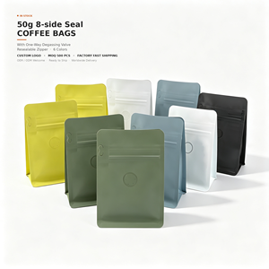 Sacs Mylar en gros, unis, 50g, à fond plat, en BOPP laminé, refermables avec fermeture éclair, pour stockage et emballage, blancs, verts, noirs, couleur café - Product Image 1