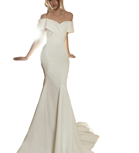 Elegante abito da sposa principessa sirena 13363 # moderno raso tinta in tinta unita con spalle scoperte e spalle scoperte maniche corte Sexy - Product Image 4