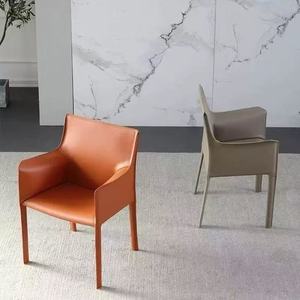 Modern Saddle Leather <b>Dining</b> Chair <b>Armchair</b> Metal Frame Armrest Backrest Lounge Seat for <b>Dining</b> Room Hotel Home Furniture - Product Image 5