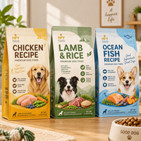 Sachet d'emballage alimentaire personnalisé à fond plat pour chiens et chats, pochette pour friandises pour animaux de compagnie avec soufflet latéral, fermeture éclair refermable, qualité alimentaire laminée