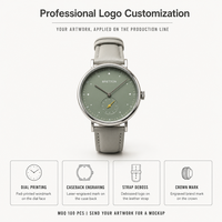 Montre minimaliste pour femme, 4 couleurs, boîtier rond ultra fin, bracelet en cuir véritable, simple, pour le quotidien, étanche, ensemble de montres-bracelets