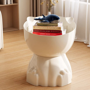 Cream Minimalist Side <b>Table</b> With Whale Design Multi Function Living Room <b>Bedside</b> Coffee <b>Table</b> For Home Decor - Product Image 1