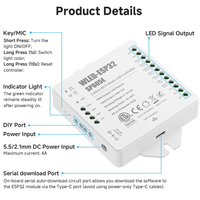 Contrôleur LED ESP32 WLED adressable 2.4G IO33 IO36 DIY SPI PWM pour bande LED USB C UART avec modes dynamiques de musique Wi-Fi et microphone intégré