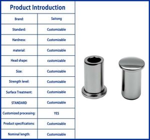 Remaches semitubulares de aluminio ISO M3-M10 con cabeza plana para revestimiento de frenos, Grado 6, Acabado brillante, Agarre personalizable 80-95 - Product Image 2