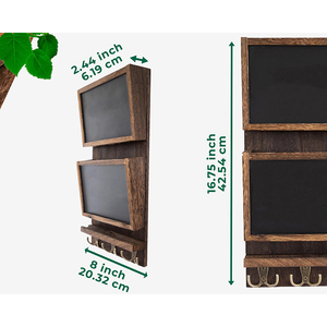 Organisateur de trieur de courrier rustique à 2 fentes 3 crochets à double clé support mural <span class=keywords><strong>en</strong></span> bois support de courrier <span class=keywords><strong>tableau</strong></span> noir Surface entrée bac de rangement - Product Image 2