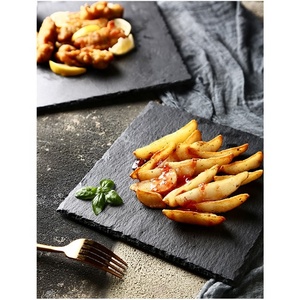 2024 personnalisé grand Rectangle rond noir ardoise naturelle pierre vaisselle fromage plateau de service Steak <span class=keywords><strong>assiette</strong></span> à dîner avec ensemble de couteaux - Product Image 6