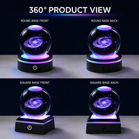 Boule de cristal galaxie gravée au laser 3D personnalisée en usine, veilleuse avec base LED en plastique RGB 7 couleurs, cadeau décoratif personnalisé