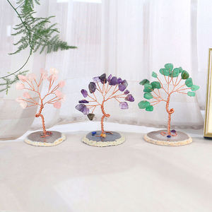 Venta al por Mayor de Árboles de la Suerte con Piedras Curativas Naturales, Rodajas de Ágata, Base de Cristal para Decoración del Hogar - Product Image 4