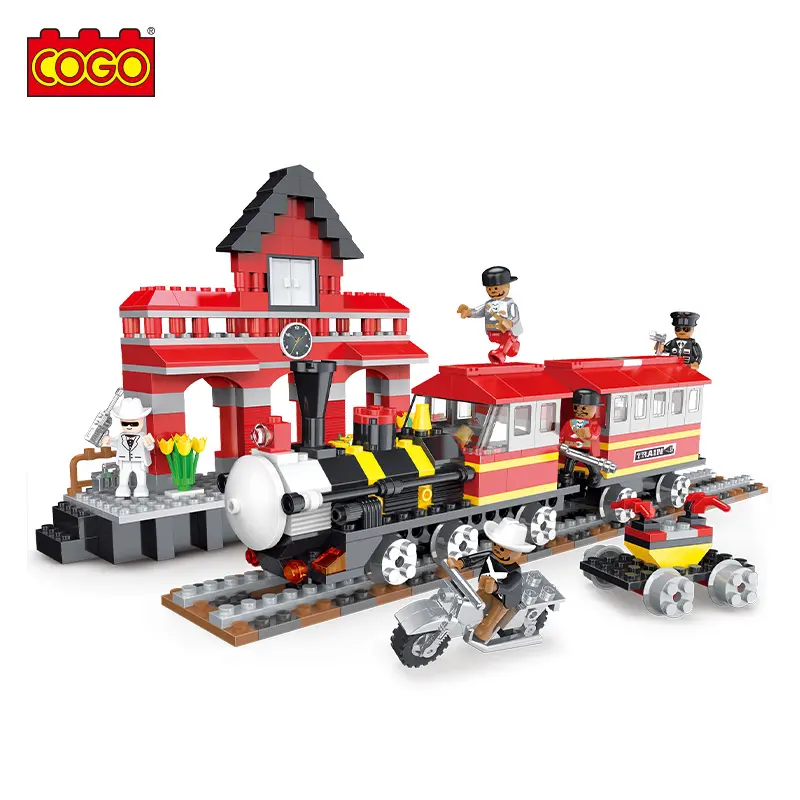 Cogo Trein Station Stad Serie 3D Monteren Model Leren Stad Bouwstenen Educatief Speelgoed Voor Kinderen
