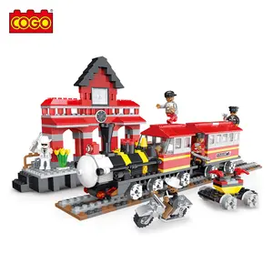 COGO Train Station City Series 3D Assemble Model Learning City Building Blocks Educational Toys for Kids