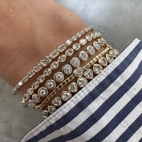 Bracelet chaîne tennis Gemnel délicat en argent 925 plaqué or avec cœur en nacre pavé