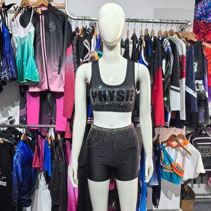 Ensemble uniforme de cheerleading sportif personnalisé avec soutien-gorge court et short ornés de strass pour athlètes - Product Image 5