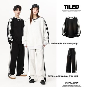 <span class=keywords><strong>Completo</strong></span> Sportivo Casual a Righe per <span class=keywords><strong>Uomo</strong></span>, Nuova Collezione Primaverile, Felpa con Collo Tondo, Set <span class=keywords><strong>Completo</strong></span> per Corsa - Product Image 3