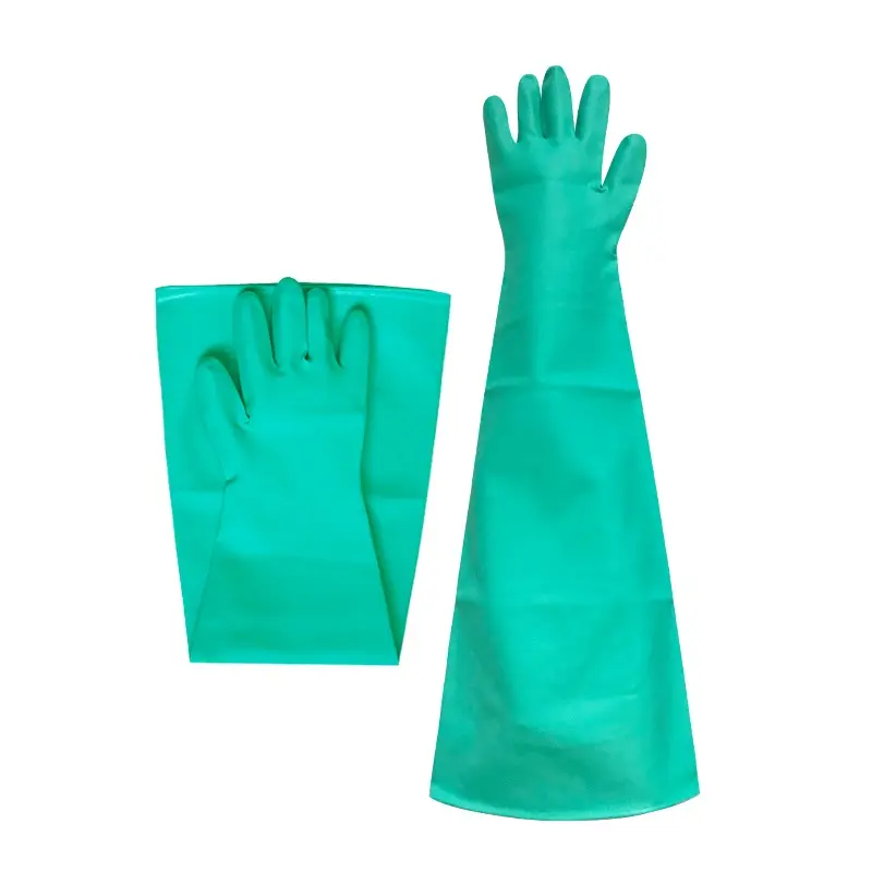 Custom Lange Groene Nitril Rubber Droge Doos Dashboardkastje Schoonmaken Chemische Beschermende Handschoenen