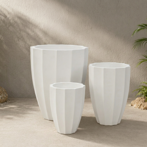Ensemble de pots à fleurs blancs pour jardin extérieur, design minimaliste, pot en GFRC - Product Image 1
