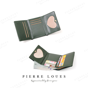 Portefeuille mini à trois volets pour femme Pierre Loues, vert, avec poche à monnaie, portable, pour un usage quotidien - Product Image 1