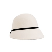 Topi Bucket Wol Putih Murni Wanita Musim Gugur Musim Dingin Hangat Gaya Prancis Retro Vintage Cloche Bergaya Hepburn Topi Fashion