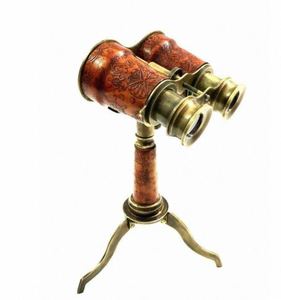 Binoculares Vintage de Latón de 9 Pulgadas con Diseño Náutico en Cuero y Soporte de Escritorio con Trípode - Product Image 3
