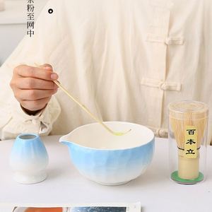 Tazón de Cerámica con Diseño de Martillado para Matcha, Tazón de Porcelana Texturizado Hecho a Mano, Soporte de Cerámica con Degradado, Accesorios para Té Verde - Product Image 3