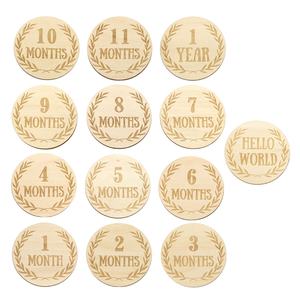 Tarjeta de hito mensual de madera de doble cara <span class=keywords><strong>para</strong></span> bebé, tarjetas de madera personalizadas únicas conmemorativas de crecimiento de bebé recién nacido - Product Image 6