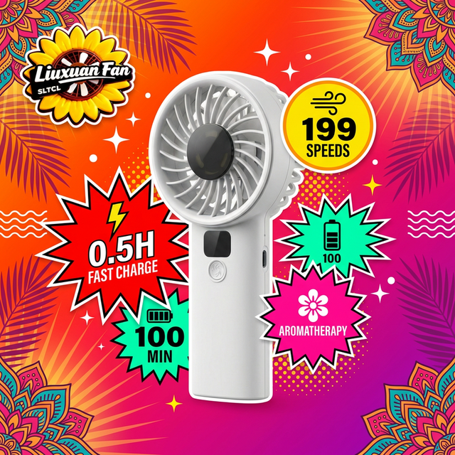 High Speed Turbo Handheld Foldable Fan 199 Speed Settings LCD Display Portable USB Mini Handheld Fan with Aromatherapy