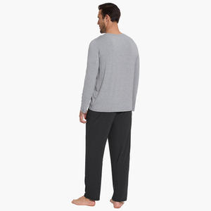 Conjunto de Pijamas Casuales de Color Sólido para Hombre, 2 Piezas, Camiseta de Manga Larga y Pantalones Sólidos, Conjunto de Pijamas de Bambú Personalizado para Hombre - Product Image 4