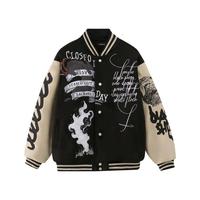 Veste Bomber Premium Personnalisée OEM Style Vintage Imprimé Graffiti Dark Art, Fabricant de Vestes Universitaires Grande Taille Hip Hop Streetwear