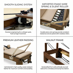 Máquina Reformer Clásica de Nogal, Modelo Ancho, Cama con Núcleo de Cuero Sintético para Fitness y Musculación, Reformer de Nogal Core St - Product Image 4
