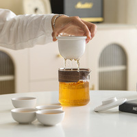 Service à thé portable de luxe chinois en verre et céramique avec infuseur pour l'extérieur, ensemble de voyage Gongfu, cadeaux tasses Kuaike