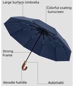 <span class=keywords><strong>Parapluie</strong></span> rétro <span class=keywords><strong>pliant</strong></span> entièrement automatique de haute qualité 3 fois poignée incurvée en bois massif avec <span class=keywords><strong>parapluie</strong></span> imprimé logo - Product Image 2