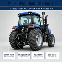 Tracteur agricole chinois IV 210HP 4WD MR2104-6P2, moteur diesel Weichai WP7, 32+16 vitesses, cabine climatisée