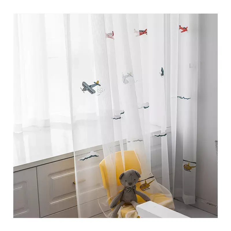 Innermor Custom Pattern Cartoon Airplane Turkish Embroidery Soft Tulle Baby Bed Door And Window Curtain