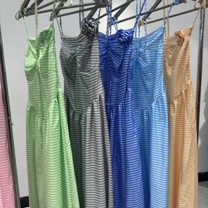 Vestido <span class=keywords><strong>de</strong></span> Verano a Rayas con Cuello Halter y Sin Mangas para <span class=keywords><strong>Mujer</strong></span>, Estilo Playero, Directo <span class=keywords><strong>de</strong></span> Fábrica - Product Image 2