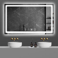 Miroir de salle de bain mural intelligent LED moderne anti-buée, forme rectangulaire, écran tactile, verres éclairés, hôtel, villa