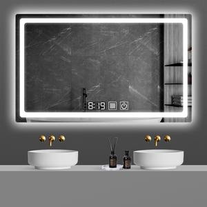 Miroir de salle de bain mural intelligent LED moderne anti-buée, forme rectangulaire, écran tactile, verres éclairés, hôtel, villa - Product Image 1