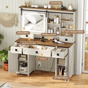 Bureau de table de maquillage <span class=keywords><strong>rustique</strong></span> avec lumière LED et <span class=keywords><strong>coiffeuse</strong></span> à tiroir avec miroir pour meubles de maison de chambre à coucher - Product Image 4