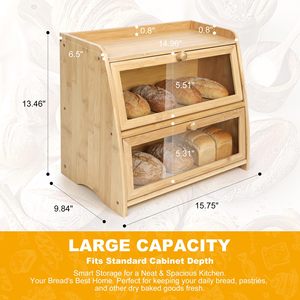 Boîte à pain en bambou à double couche, armoire de rangement en bois avec porte en verre pour le stockage des aliments dans la cuisine - Product Image 5