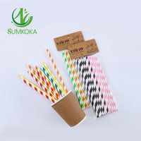 Pailles en papier kraft imprimées multicolores SUMKOKA 6 mm, 8 mm, 12 mm, jetables, compostables, de qualité alimentaire, pour la décoration des boissons
