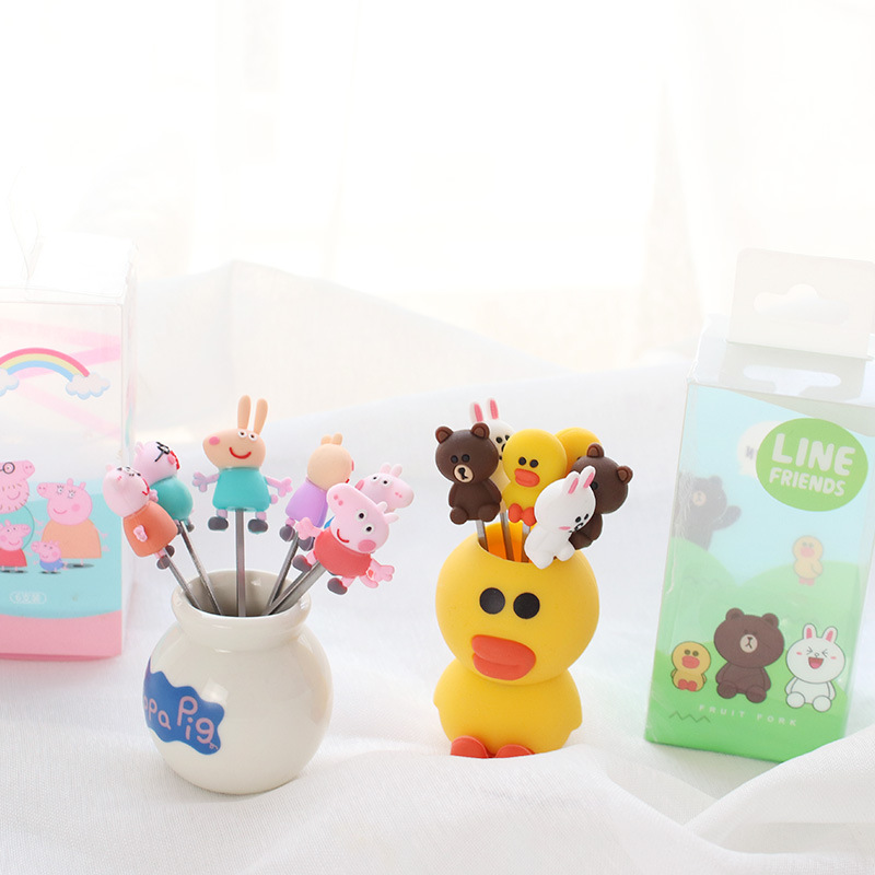 Новинка, набор вилок из нержавеющей стали в виде утки, животного, фруктов, милый детский десерт, силиконовая мини вилка для фруктов