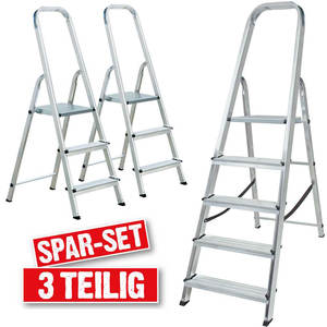 Spar-Set Mit 3 Alu-Bügelleitern, 2x Buegelleiter Mit 3 Stufen + 1x Buegelleiter Mit 5 Stufen - Product Image 2
