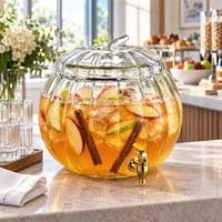 Distributeur de boissons en verre de 8 L avec robinet, en forme de citrouille, pot à boisson transparent pour le service de table de Thanksgiving