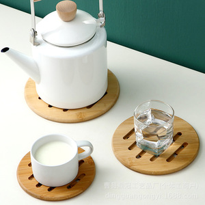 Bamboo Round Table <b>Mat</b> Natural Wood Color Washable For Kitchen Sink Use - Product Image 3