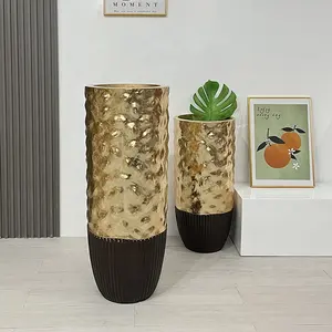 Hot Selling Hotel Decor Estilo Clássico Design Único Gold Tall Floor Folha De Ouro Flower Pot Vase