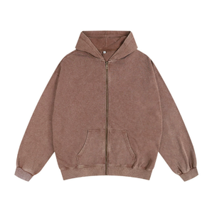 Cardigan à capuche zippé délavé style vintage, nouvelle collection automne-hiver 2022, tendance, pour homme - Product Image 4