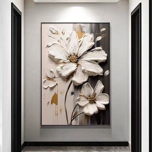 Tableau mural abstrait floral noir en acrylique peint à la main, avec feuille d'or, design élégant, écologique et moderne, pour salon (vente en gros) - Product Image 4