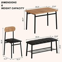Ensemble de salle à manger minimaliste du milieu du siècle 4 pièces cuisine table en bois brun rustique 2 chaises en cuir avec dossier et banc rectangulaire