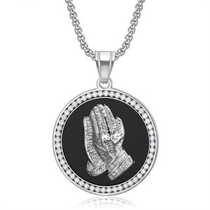 Hip Hop glacé CZ prière bouddha main religieux étanche Non ternir acier inoxydable bijoux pendentif colliers pour hommes femmes - Product Image 4