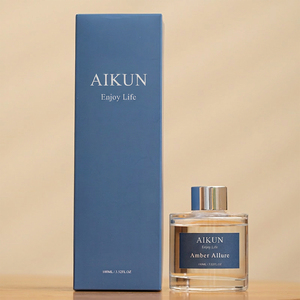 Aikun Low Order Blue 100ml Clear Glass Sticker Logo Blue Box Custom Scent Long Lasting Reed <b>Diffuser</b> Gift Set for Boutique Brand - Product Image 1